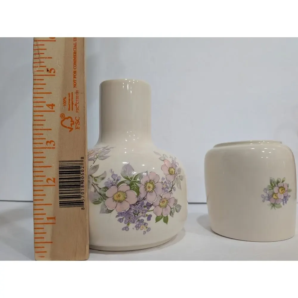 Vintage Water Carafe Studio Pottery Care Bears Bedside Tumbler Set Floral OOAK